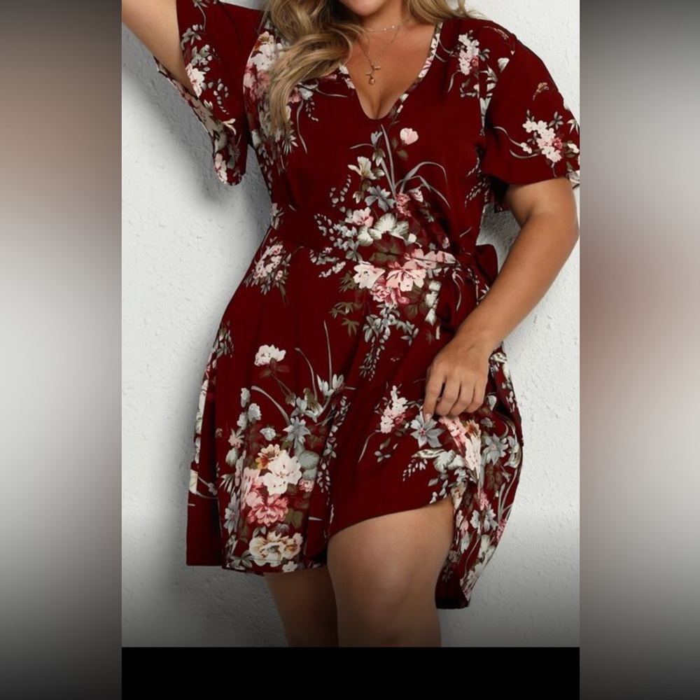 SHEIN Floral Burgundy Dress